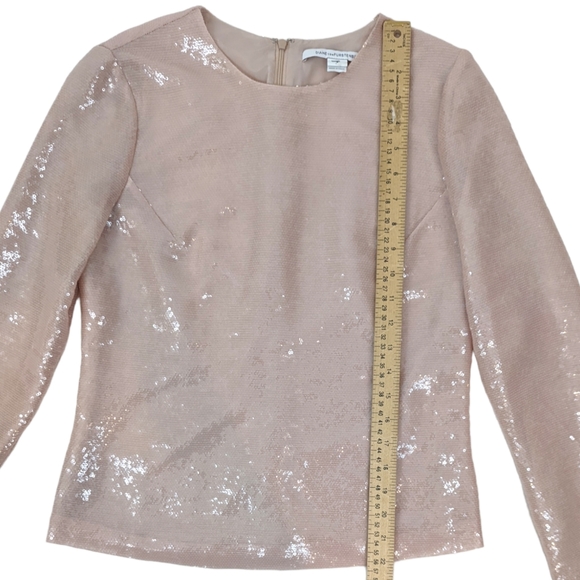 Diane Von Furstenberg Sequin Top Blouse Dirt Womens 4 Small Pink Long Sleeve - Picture 7 of 15